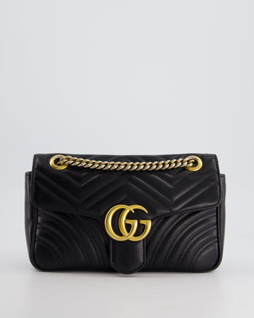 Gucci Black Small VS Marmont Shoulder Bag in Matelassé Chevron Leather