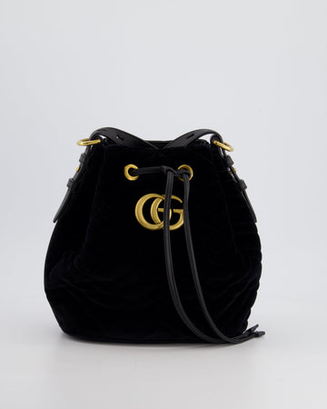 Gucci Black Velvet VS Marmont Bucket Bag with Gold Hardware