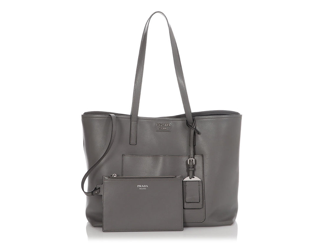 Prada Gray City Calf Shopping Tote