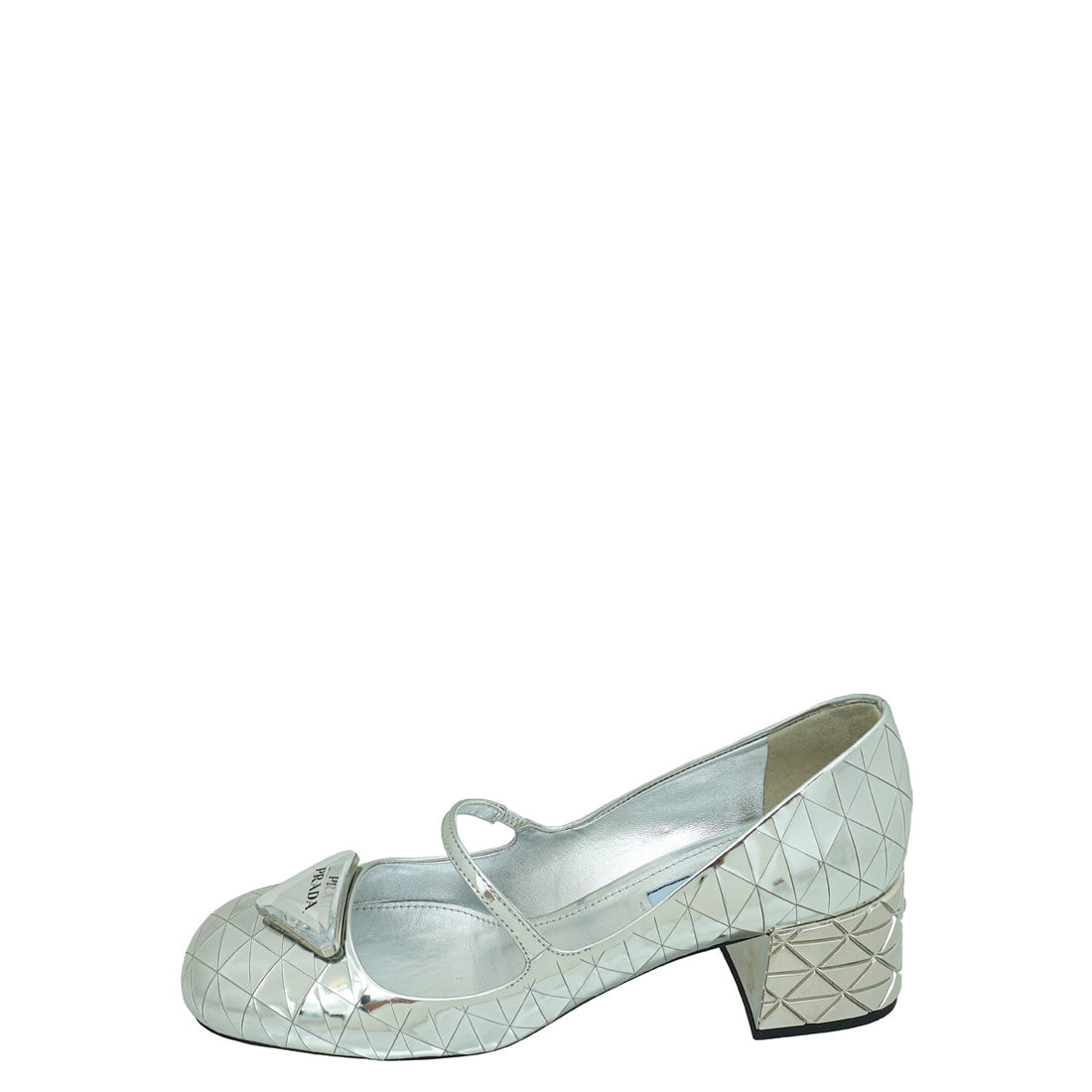 Prada Silver Logo Venice Metallic Mary Jane 37