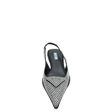 Prada Black Logo Satin Crystal Slingback Pump 39