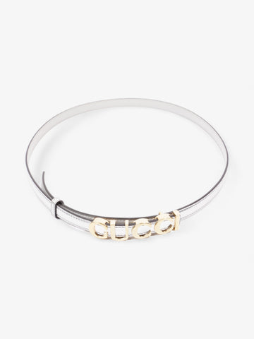 Gucci Buckle Thin Belt Silver Leather 85cm / 34"