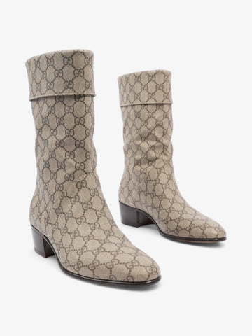 Gucci Heeled Ankle Boots 50mm Beige And Ebony CS Supreme Fabric EU 41 UK 7