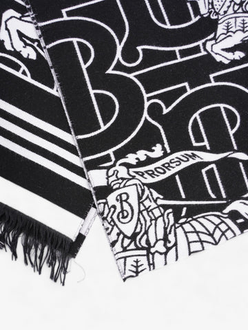 Burberry Equestrian Scarf Black / White Wool