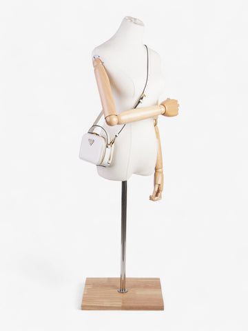 Prada Branded Pouch White Calfskin Leather Mini