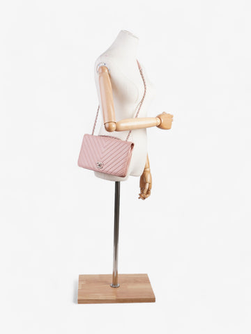 Chanel Studded Chevron Quilted Flap Pink Calfskin Leather