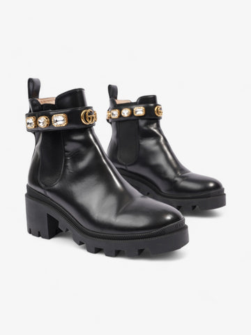 Gucci CS Crystal Ankle Boots  Black / Gold Leather EU 37.5 UK 4.5