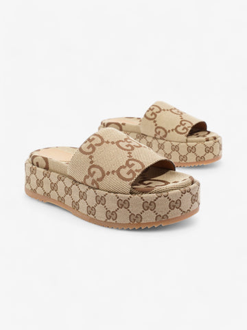 Gucci CS Platform Sandals Beige  / Brown Canvas EU 38.5 UK 5.5