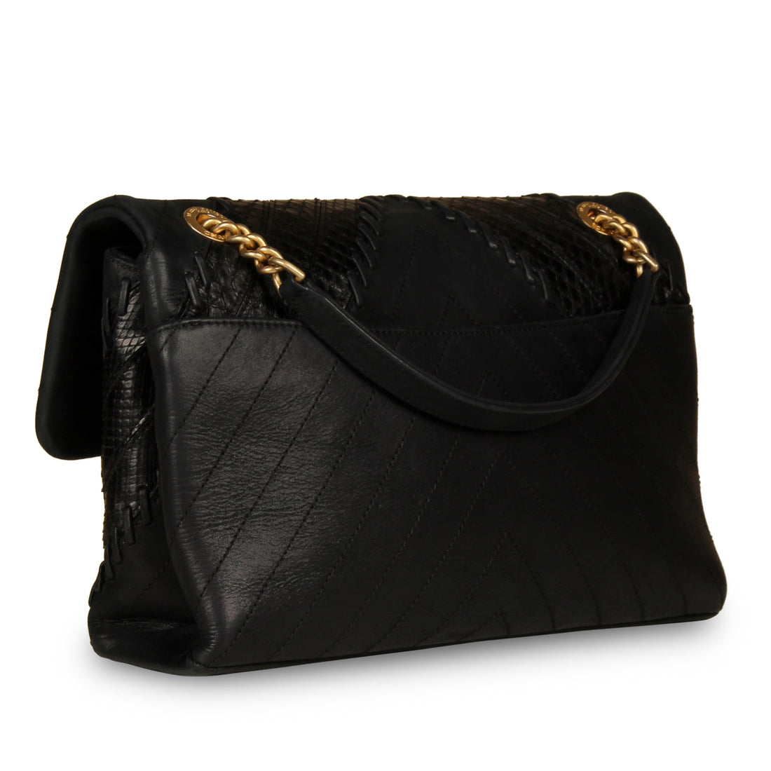 Mixed Leather and Python Flap Bag