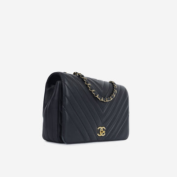 Chanel Large Classic Chevron Flap - Navy