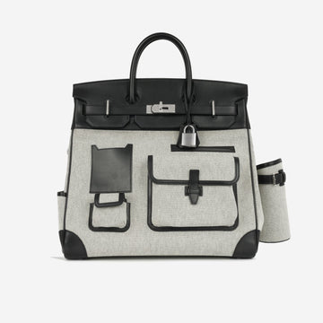 Hermès - Hac 40 Cargo - Noir-Ecru Toile / Swift Leather PHW - 2021 -