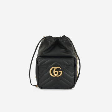 Gucci - GG Marmont Bucket Bag - Black Matelassé Chevron AGHW - Unused