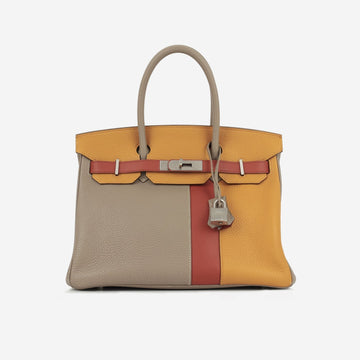 Hermès Birkin 30 Cascade Gris Tourterelle / Sanguine / Moutarde Clemence BPHW