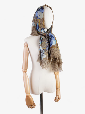 Gucci CS Floral Print Scarf CS Supreme / Blue / Gold Wool