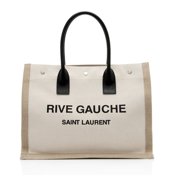 Saint Laurent Canvas Calfskin Rive Gauche Small Tote (SHF-zATjuK)