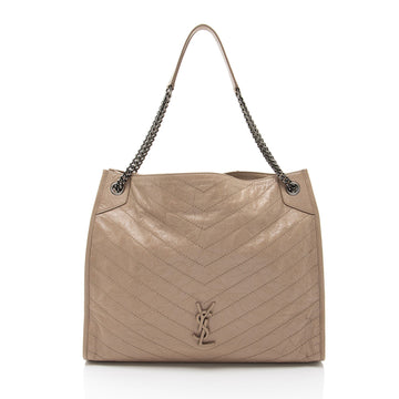 Saint Laurent Crinkled Calfskin Monogram Niki Large Shopping Tote (SHF-XeDWwD)