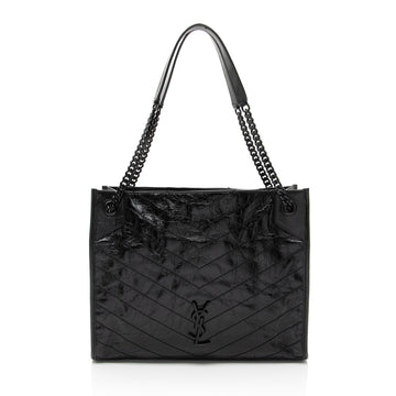 Saint Laurent Crinkled Calfskin Monogram Niki Medium Shopping Tote (SHF-HoUdcp)