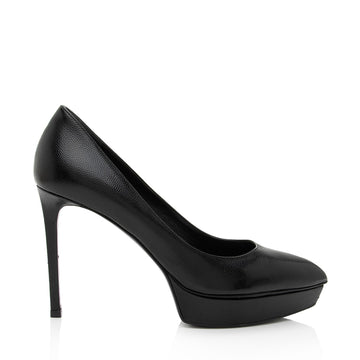 Saint Laurent Grained Calfskin Janis Platform Pumps - Size 7.5 / 37.5 (SHF-CltUy4)
