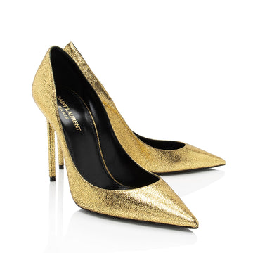 Saint Laurent Metallic Cracked Leather Zoe Pumps - Size 9 / 39