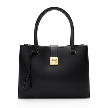 Salvatore Ferragamo Calfskin Gancini Lock Marlene Medium Tote (SHF-UREkYB)