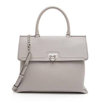 Salvatore Ferragamo Calfskin Gancio Trifolio Medium Top Handle Satchel (SHF-qfzwLk)