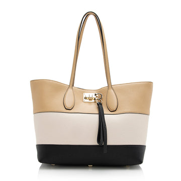 Salvatore Ferragamo Calfskin Tricolor Studio Tote (SHF-21835)