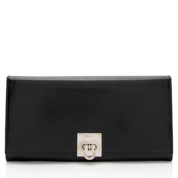 Salvatore Ferragamo Shiny Calfskin Gancini Long Wallet - FINAL SALE (SHF-zI2Lod)