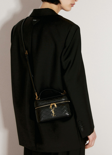 SAINT LAURENT Black Lambskin Quilted Gaby Mini Vanity Case Crossbody Bag