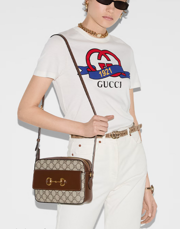 GUCCI GG Supreme Monogram Small Horsebit 1955 Crossbody Bag