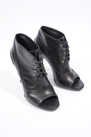 Chanel Lace Up Boots 100 Black Leather EU 37.5 UK 4.5