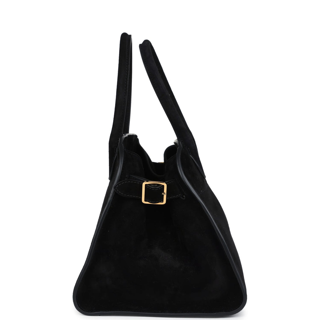 The Row Soft Margaux 10 Bag Black Suede Gold Hardware