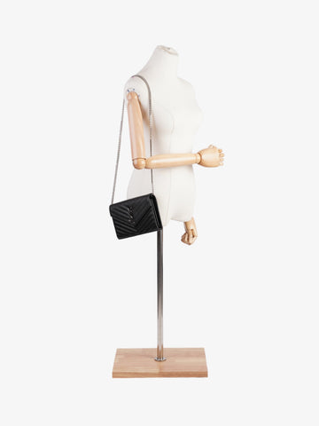 Saint Laurent Cassandre Chain Wallet Black Grained Leather