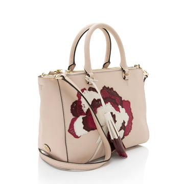 Tory Burch Leather Embroidered Floral Robinson Small Tote