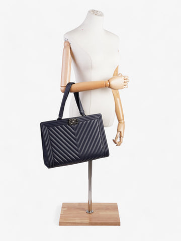 Chanel Boy Tote Navy Blue Lambskin Leather