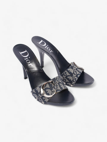 Christian Dior Monogram CD Buckle Heels 80 Navy Monogram Cloth EU 40 UK 7