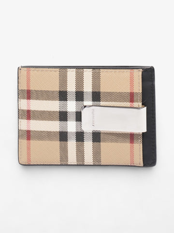 Burberry Check Money Clip Card Case Vintage Check Coated Canvas