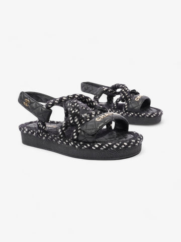 Chanel Cord Logo Sandals Black / White / Gold Lambskin Leather EU 36 UK 3
