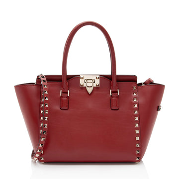 Valentino Calfskin Rockstud Double Handle Small Tote (SHF-SO26pt)