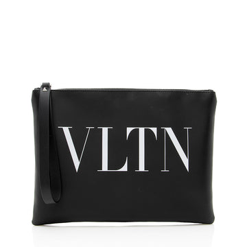 Valentino Rubber Effect Calfskin VLTN Wristlet (SHF-18955)