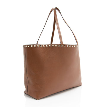 Valentino Grained Leather Rockstud Shopper Tote