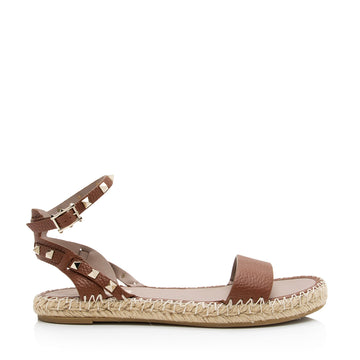 Valentino Grainy Calfskin Rockstud Espadrilles Sandals - Size 9 / 39 (SHF-23690)