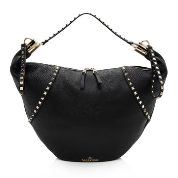 Valentino Grainy Calfskin Rockstud Hobo (SHF-koVIVI)