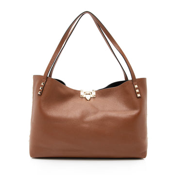 Valentino Grainy Calfskin Rockstud Slouch Medium Tote (SHF-23668)
