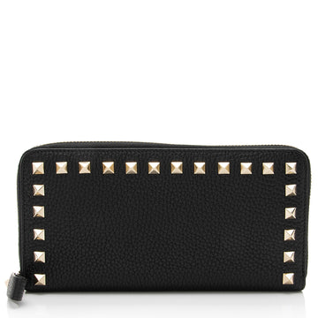 Valentino Grainy Calfskin Rockstud Zip Around Wallet (SHF-vsMR80)