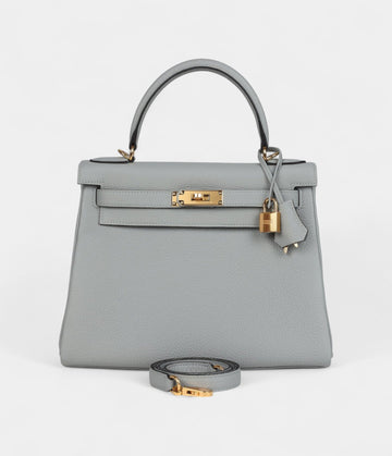 Vintage Hermes Kelly 28 Glacier Blue Togo Gold Hardware