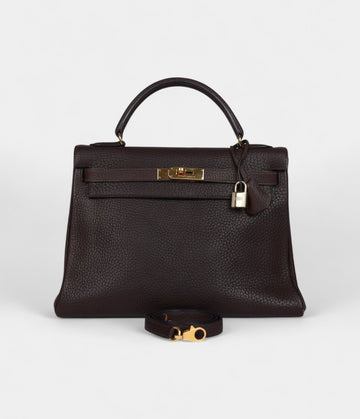 Vintage Hermès Kelly 32 Dark Brown Fjord Gold Hardware