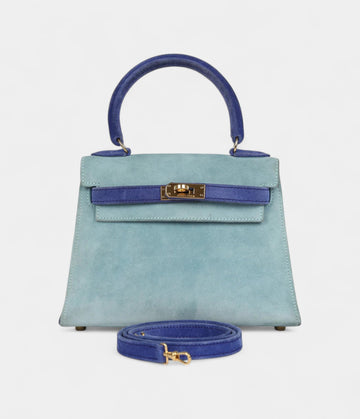 Vintage Hermès Kelly Sellier 20 Bleu Electric and Aqua Doblis Gold Hardware