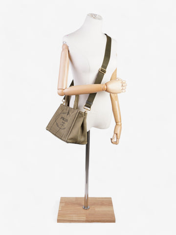 Prada Canapa 2 Way Handbag Khaki Cotton