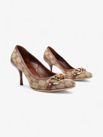 Gucci CS Bamboo Horsebit Heels 65mm CS Supreme / Brown Cotton EU 37 UK 4