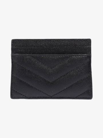 Saint Laurent Monogram Card Holder Black / Gold Grained Leather